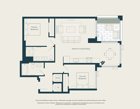 Floor plan for 2 beds, 2 baths, 1017 sqft